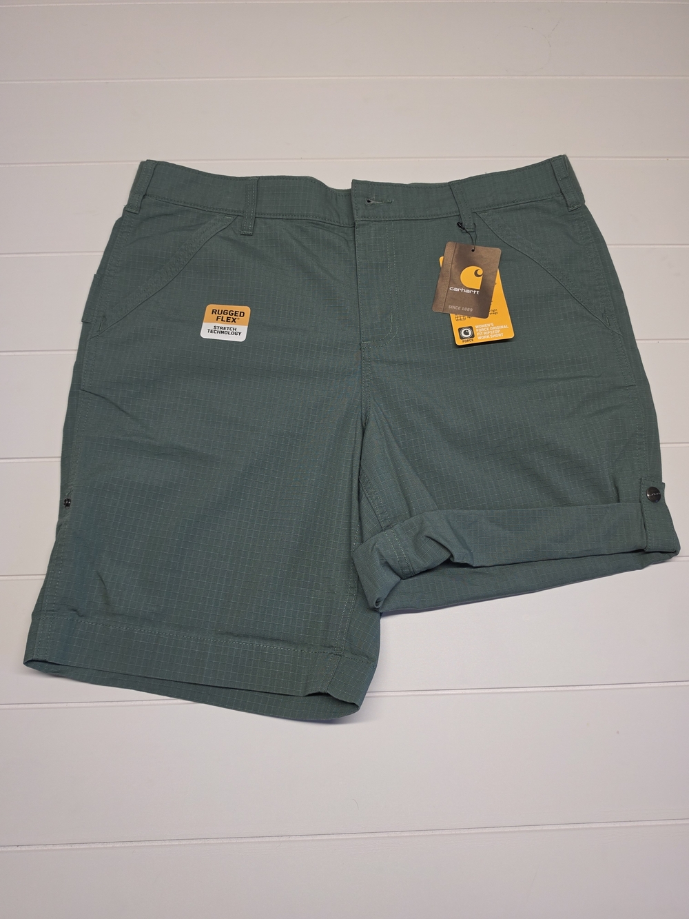 NEW Carhartt Rugged Flex Green Utility Short 6-9 INCH Convertible Inseam Size 16